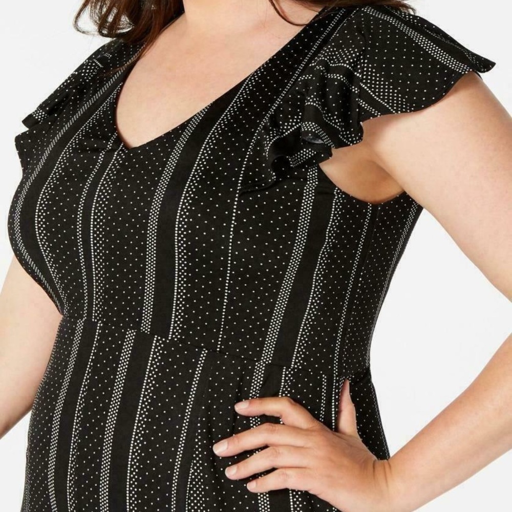 (NWT) NY Collection Women's Black/White Ruffled Stretch Jumpsuit Plus Size 2X